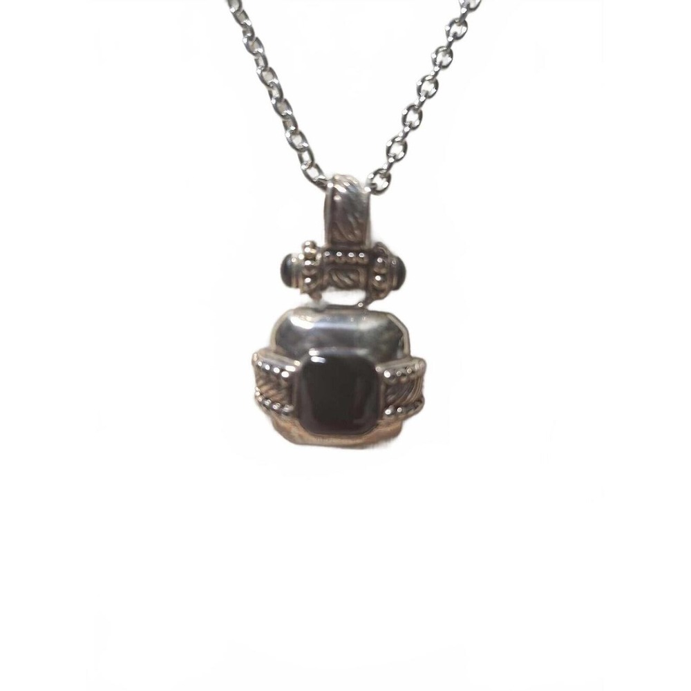 Black onyx sterling silver pendant with 18 inch stainless steel rope chain